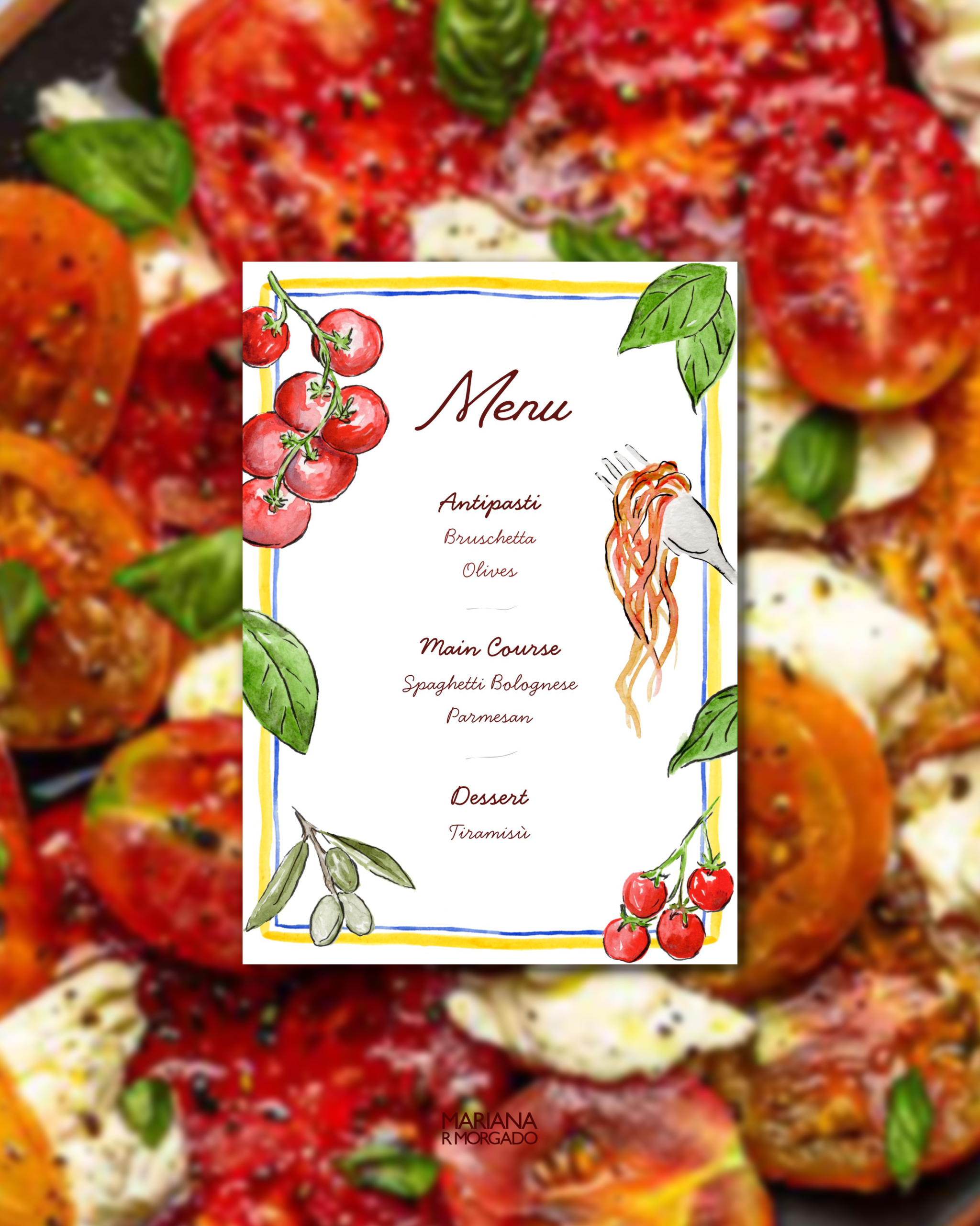 Menu for an Italian dinner